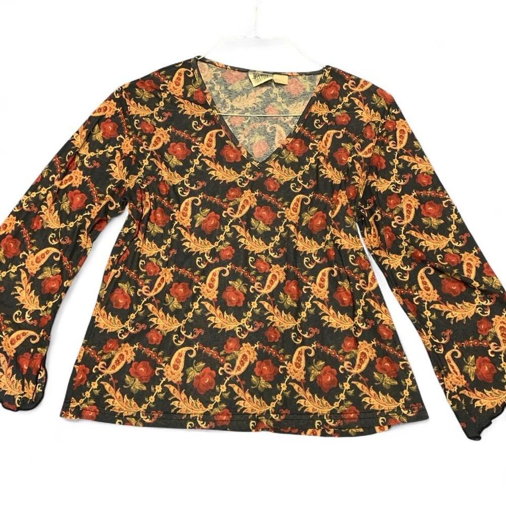 Vintage Jason Maxwell Floral Paisley Bell Sleeve Top, Size L